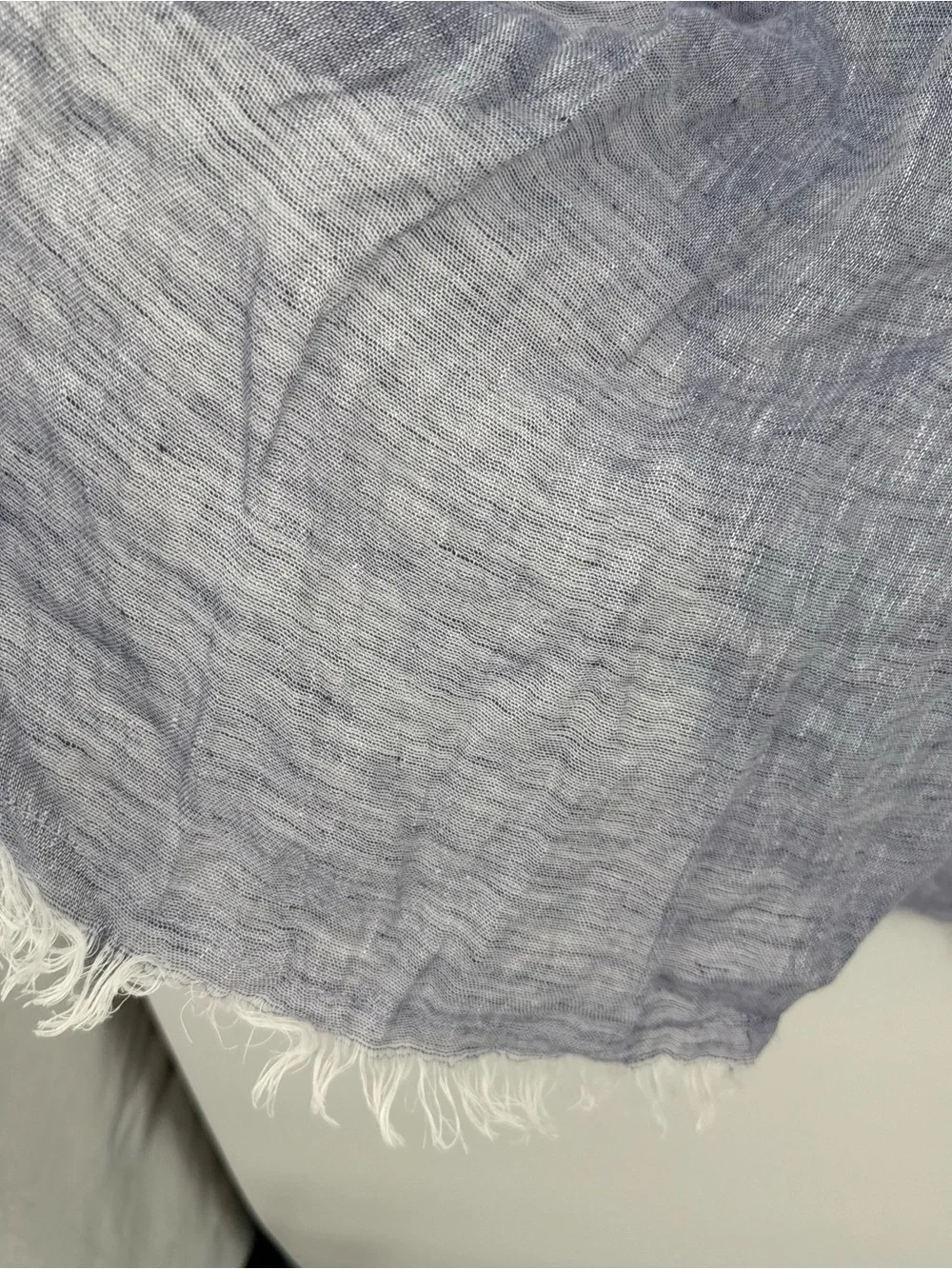 Unbranded Blue Linen Lightweight Frayed Scarf Wrap Accessory